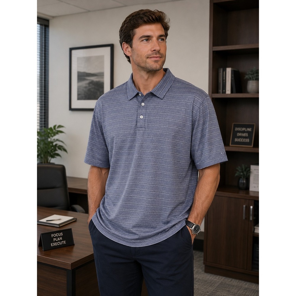 JOS A BANK Reserve Men's XL Gray With Blue White Stripes Polo Shirt -889